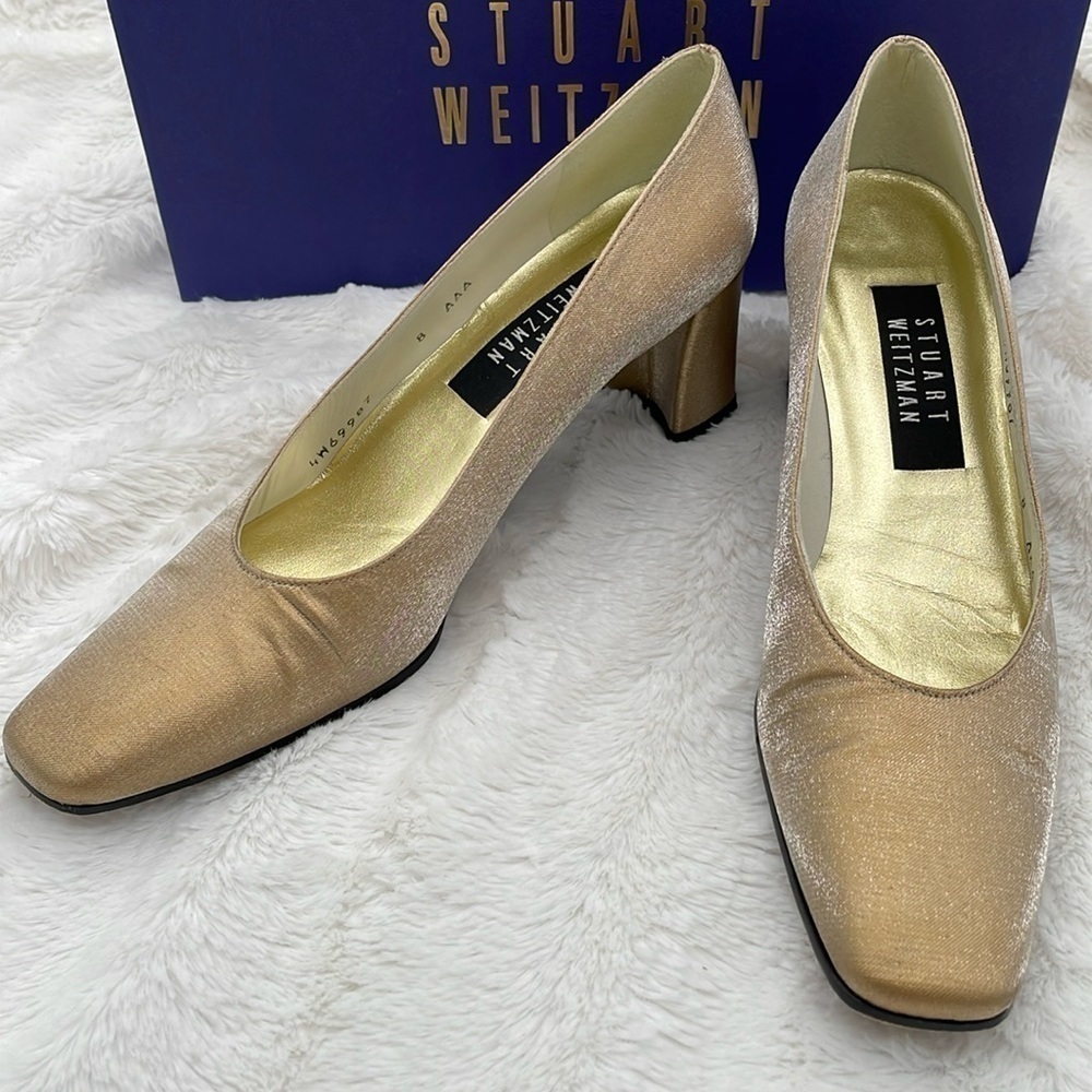 Stuart Weitzman Anna Gold Matte Lame Sparkle Pumps